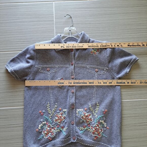 Vintage Women's Cotton Ramie Size Small Embroidered Floral Festival Sweater 3D - Picture 8 of 10